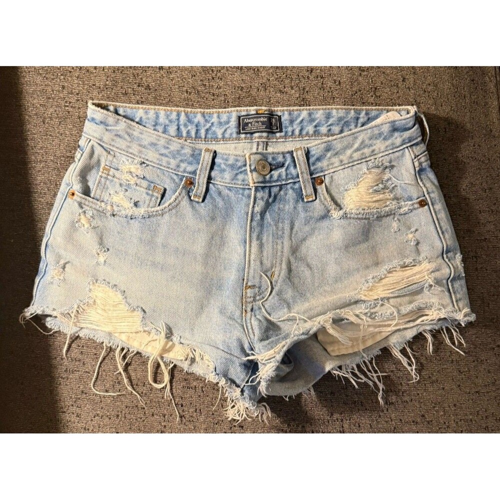 Abercrombie & Fitch Frayed Cut Offs Distressed Low Rise Short Denim Shorts 26/2